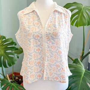 Floral Sleeveless Women's Top - White and Blue